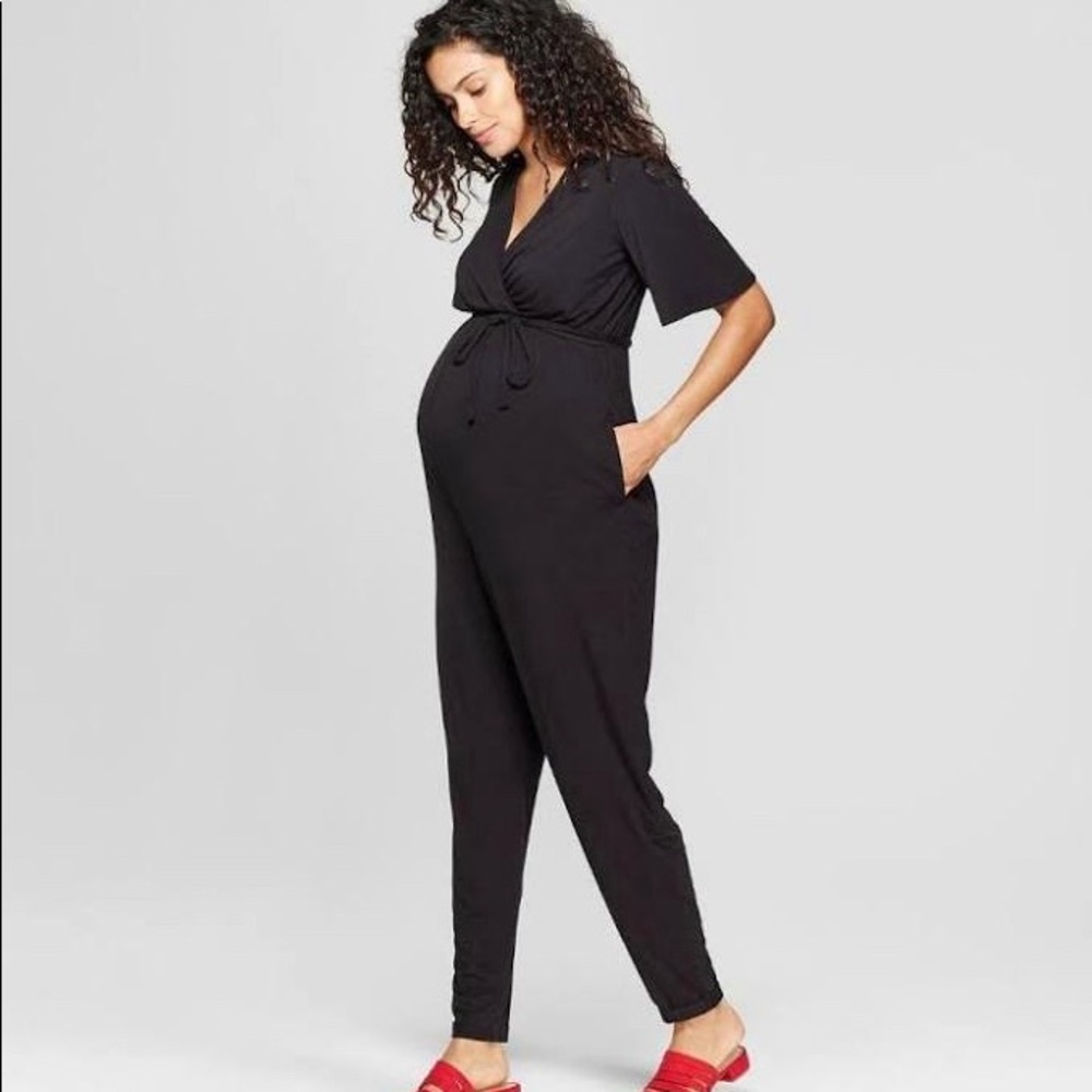 Women Jumpsuit V Neck Black Long Pants